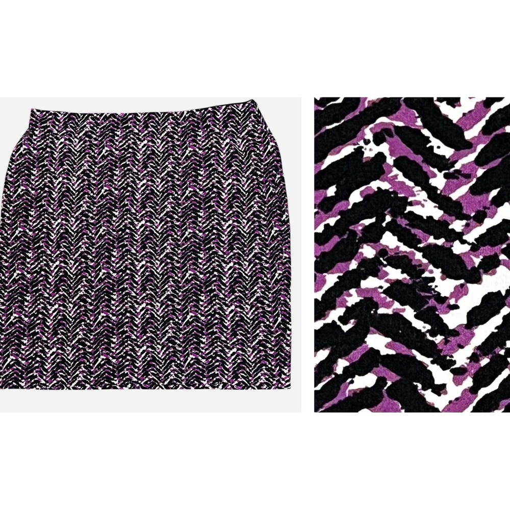 Ann Taylor Skirt Womens 14 Black Purple White Animal Print Short Pencil Stretch